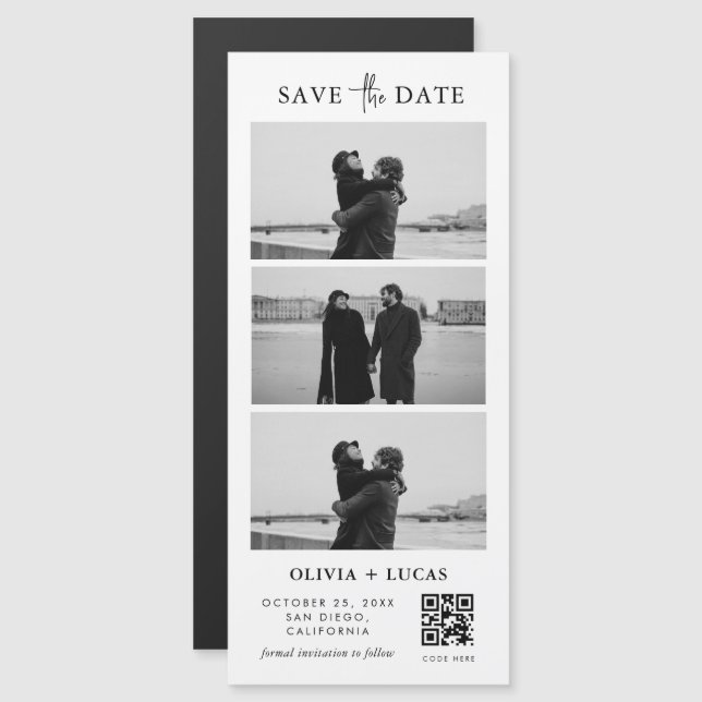 Chic Custom QR Code Photo Strip Magnetic Wedding (Front/Back)