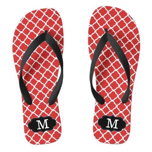 Chic Custom Red White Moroccan Quatrefoil Pattern Flip Flops