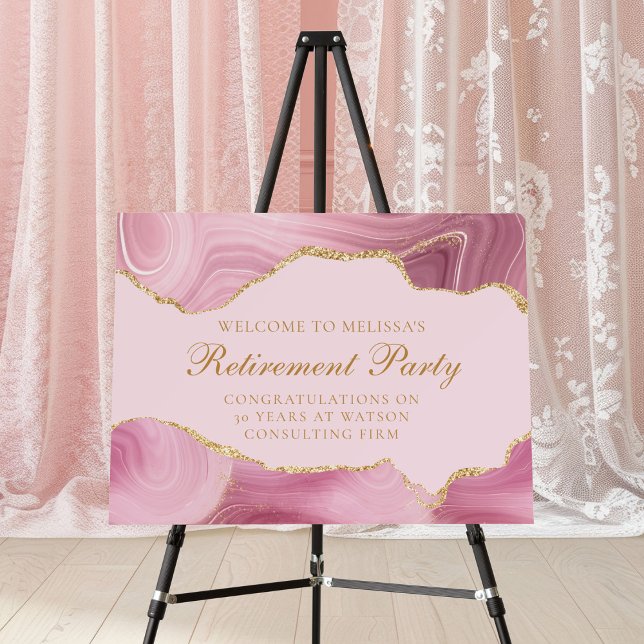 Chic Custom Retirement Party Pink Gold Agate Foam Board (Creator Uploaded)