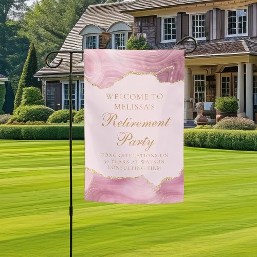 Chic Custom Retirement Party Pink Gold Welcome Garden Flag