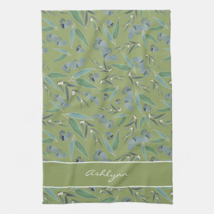 Chic Custom Sage Green Eucalyptus Pattern Kitchen Towel