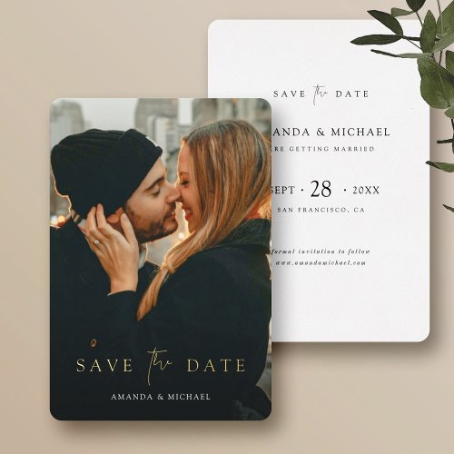 Chic Custom Save the Date with Photo Gold Foil Invitation