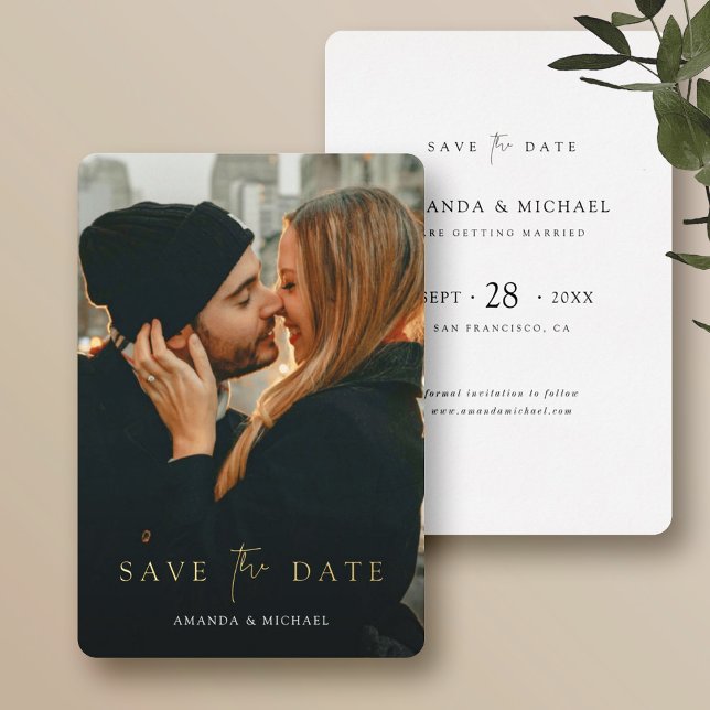 Chic Custom Save the Date with Photo Gold Foil Invitation (Creator Uploaded)