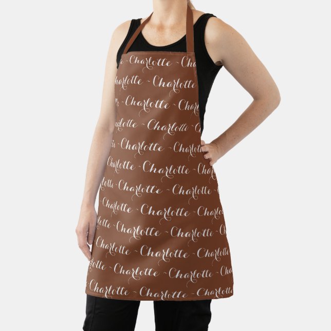 Chic Custom script sepia white pattern Apron (Insitu)