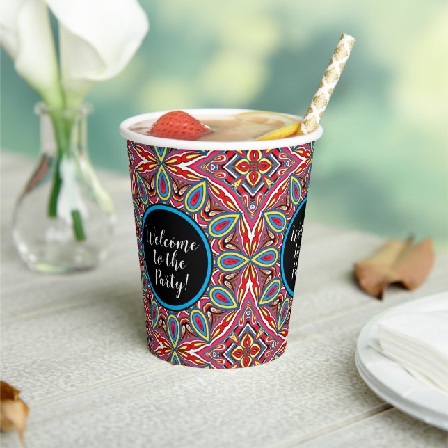 Chic Custom Star Mosaic Kaleidoscope Art Pattern Paper Cups (Insitu)