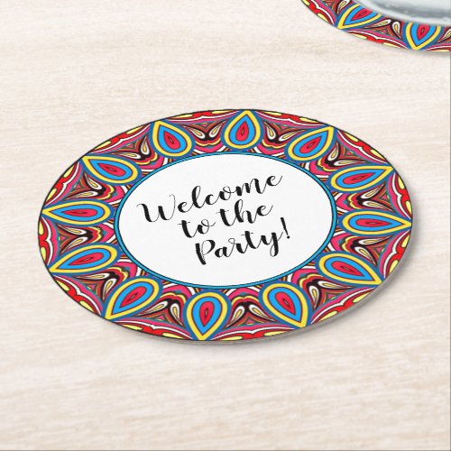 Chic Custom Star Mosaic Kaleidoscope Art Pattern Round Paper Coaster