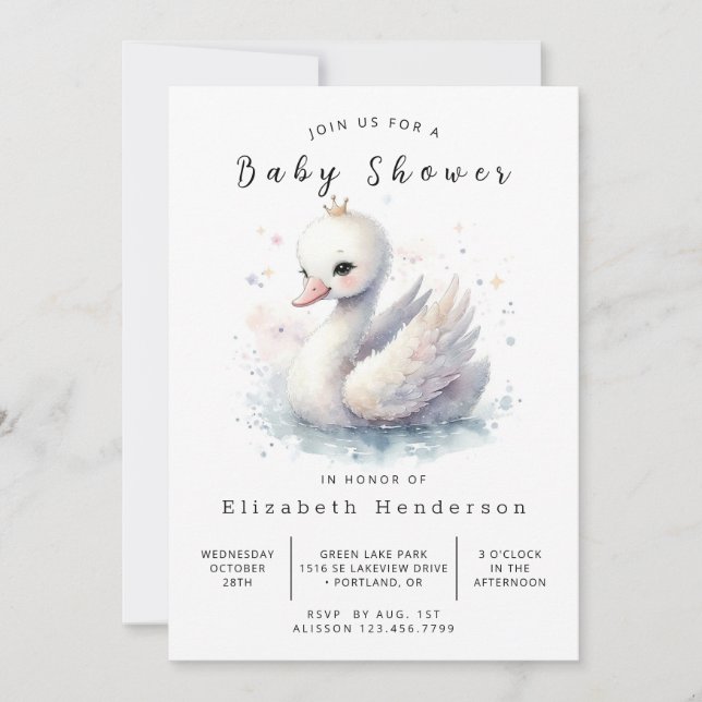 Chic Custom Swan Baby Shower Invitation (Front)