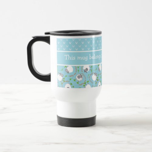 Chic Custom Travel Mug Blue Fun Sheep Patterns Travel Mug