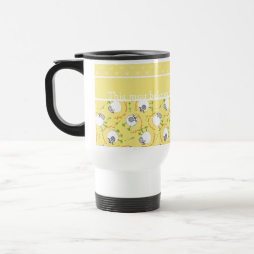 Chic Custom Travel Mug Yellow Fun Sheep Patterns Travel Mug