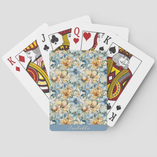 Chic Custom Watercolor Blue Gold Floral Pattern
