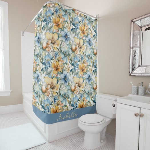Chic Custom Watercolor Blue Gold Floral Pattern