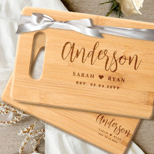 Chic Custom Wedding Gift Family Name Charcuterie Engraved Cutting Board