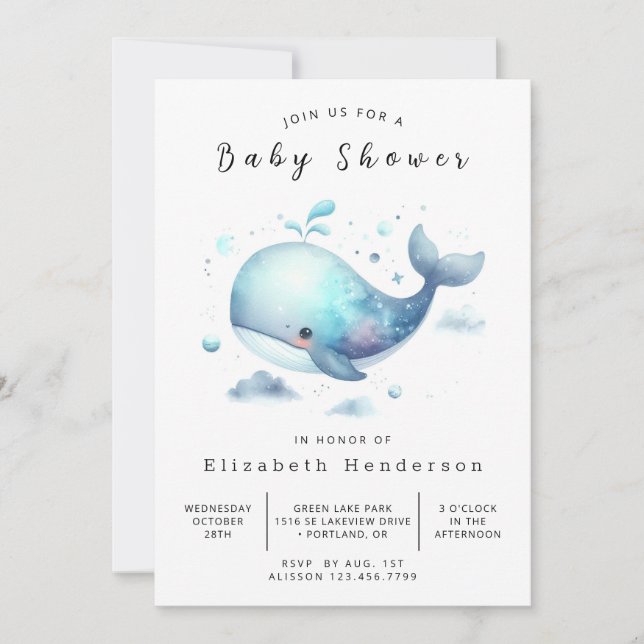  Chic Custom Whale Baby Shower Invitation (Front)