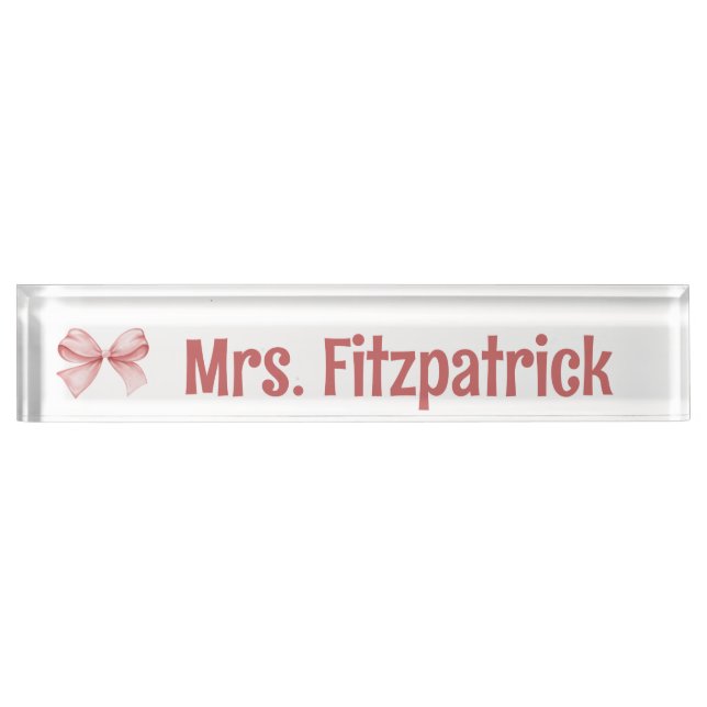 Chic Custom with pink coquette Bow Detail Desk Name Plate (Front)