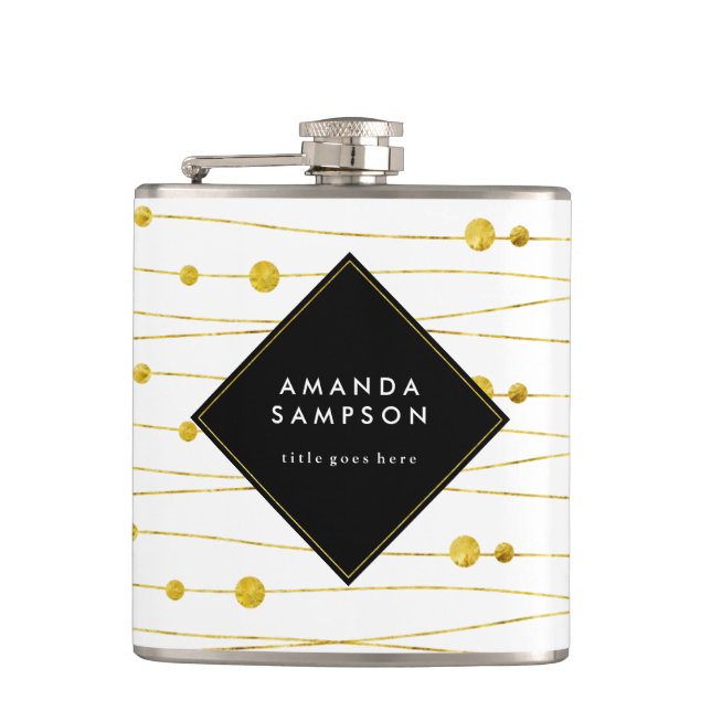 Chic Customizable Gold and Black Bridesmaid Flask (Front)
