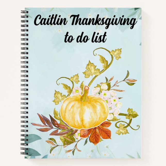 Chic customizable thanksgiving to do list notebook (Front)