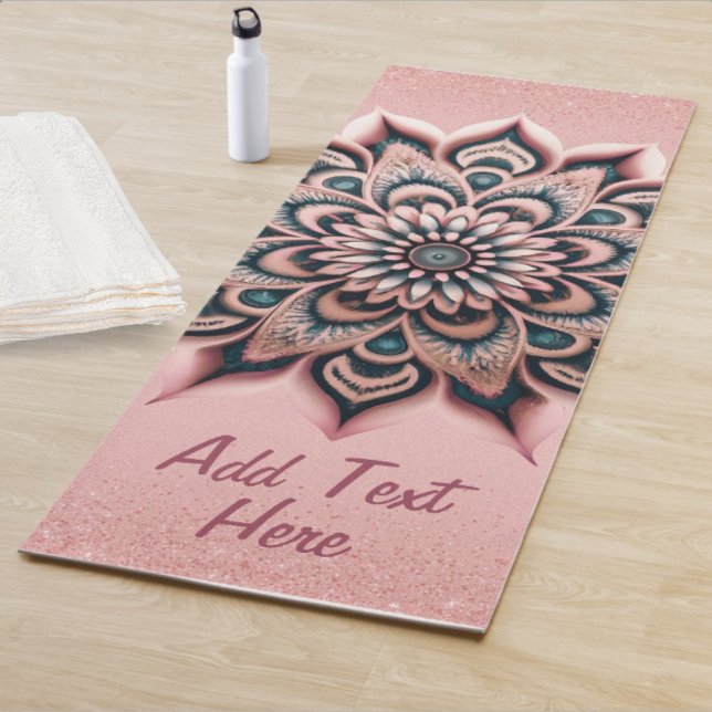 Chic Customized Rose Gold Glitter Elegant Mandala Yoga Mat (Chic Customized Rose Gold  Glitter Elegant Mandala Yoga Mat, Add  Personalized Text / Name)