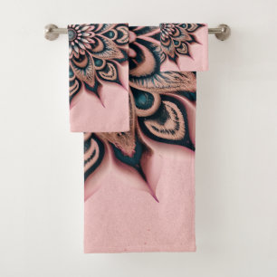 Chic Customized Rose Gold Glitter Mandala Yoga Bath Towel Set
