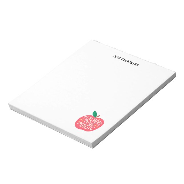 Chic Cute Apple Saying Personalized Teacher Notepad (Rotated)