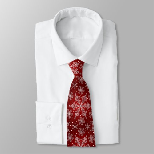 Chic Cute Christmas Snowflakes Red And White Mens Neck Tie