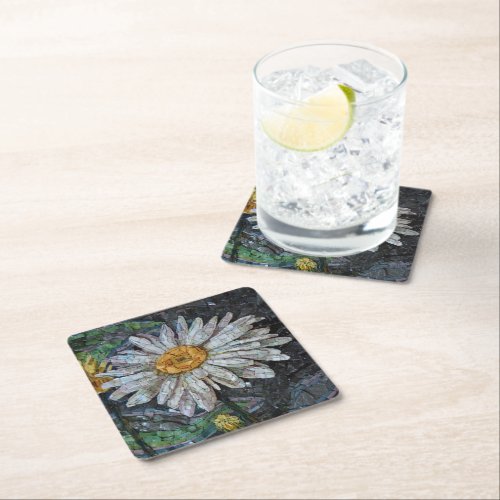 Chic Cute Daisy Floral Tile Mosaic Square Paper Coaster