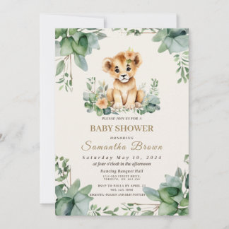 Chic Cute Lioness Cub & Greenery Girl Baby Shover Invitation