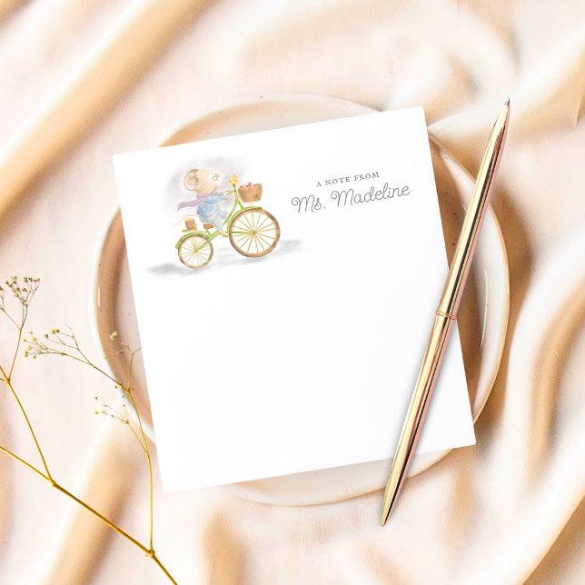 Chic Cute Mouse Note From Personalized Stationery (Cute Mouse riding vintage bicycle personalized stationery post it note pad)