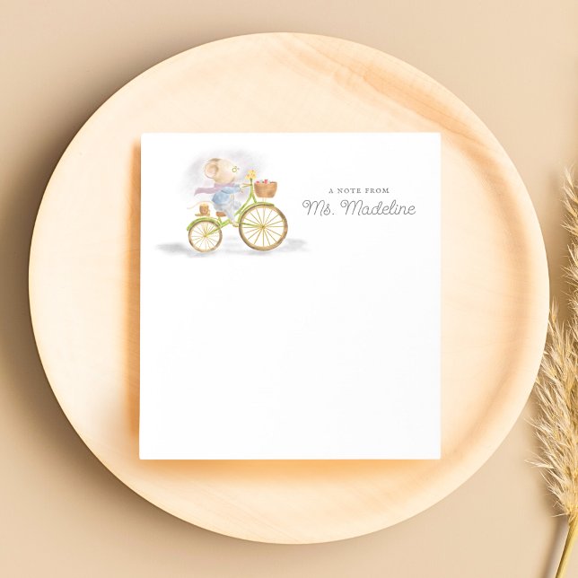 Chic Cute Mouse Note From Personalized Stationery (Simple Modern Chic Cute Mouse on Vintage Bicycle - A Note From Personalized Stationery Note Pad.)