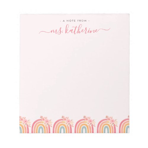 Chic Cute pink boho rainbow with florals  Notepad