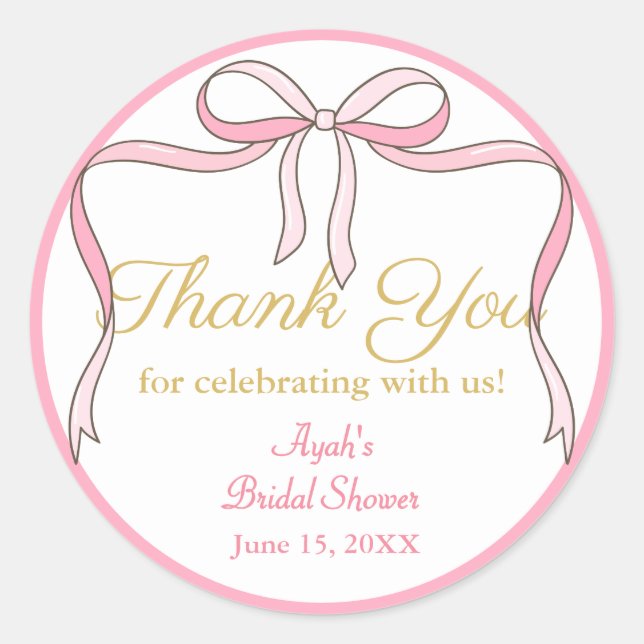 Chic Cute Pink Bow Party Favor Classic Round Sticker (Front)