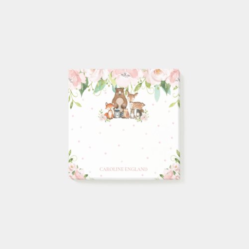 Chic Cute Woodland Animals Blush Pink Floral Post_it Notes