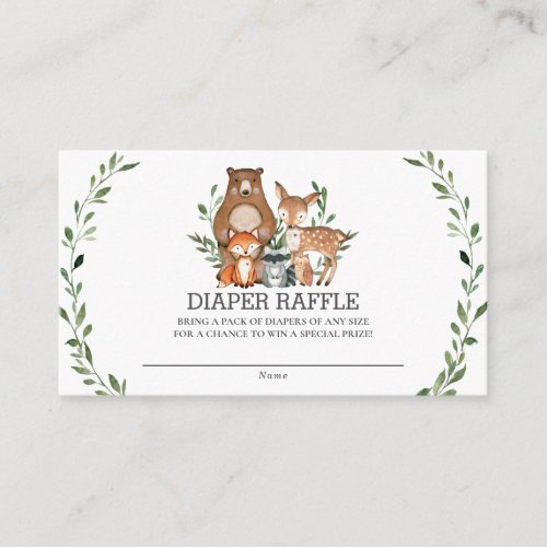 Chic Cute Woodland Animals Greenery Diaper Raffle Enclosure Card