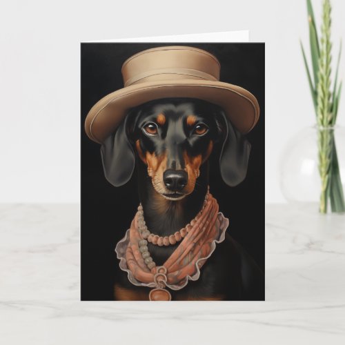 Chic Dachshund With Cream Hat Card