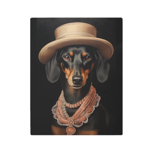 Chic Dachshund With Cream Hat Metal Print