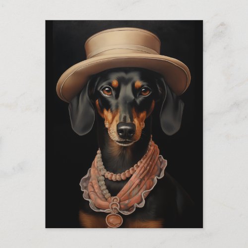 Chic Dachshund With Cream Hat Postcard