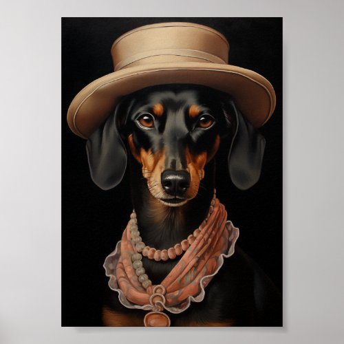 Chic Dachshund With Cream Hat Poster