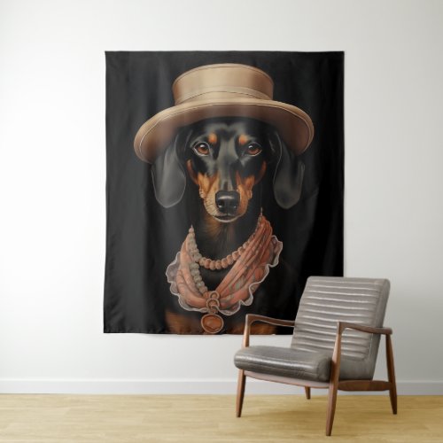 Chic Dachshund With Cream Hat Tapestry