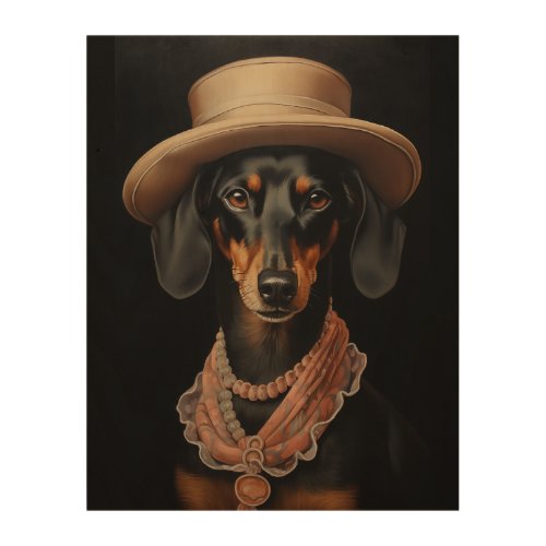 Chic Dachshund With Cream Hat Wood Wall Art