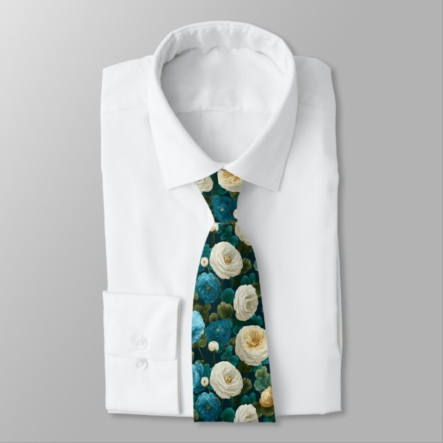 Chic Dads Fathers Day Gifts Ranunculus Flower Neck Tie (Tied)