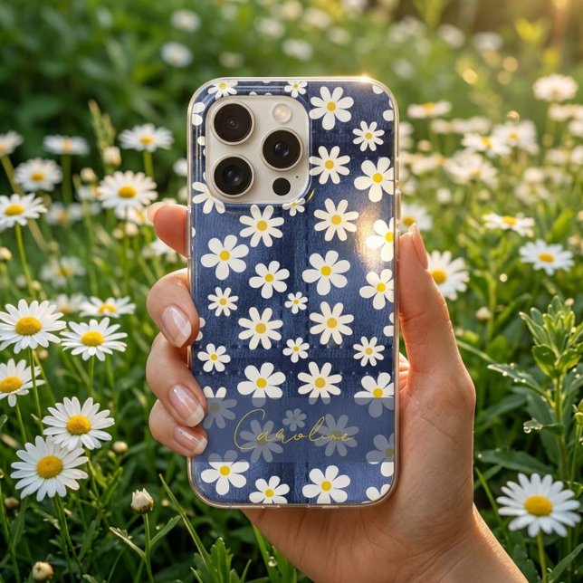 Chic Daisies on Denim  iPhone Case (Creator Uploaded)