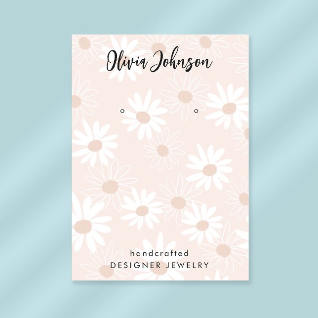 Chic Daisy Floral Pattern Jewelry Earring Display Business Card (Stylishly Personalize with Your Custom Name & Optional Text.)