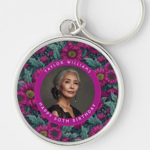 Chic Daisy Happy Birthday Custom Purple Keychain
