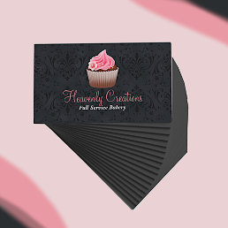 Chic Damask and Cupcake Bakery Business Card