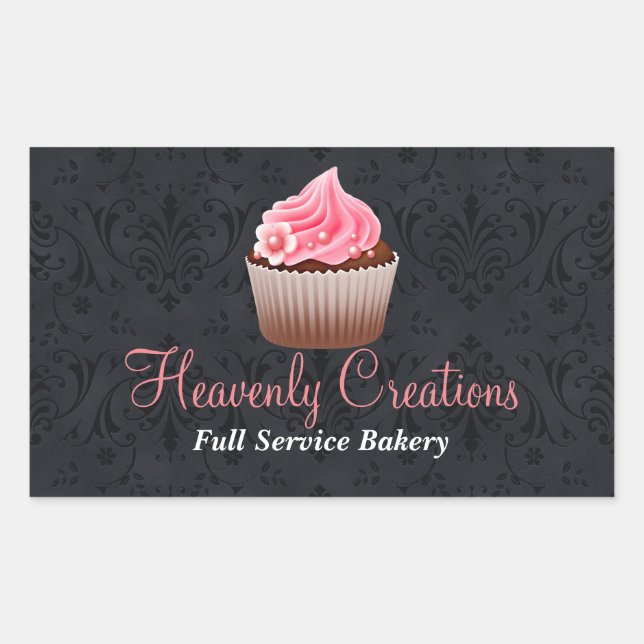 Chic Damask and Cupcake Bakery Sticker (Front)