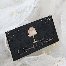 Chic Damask and Fancy Cake Bakery Business Card