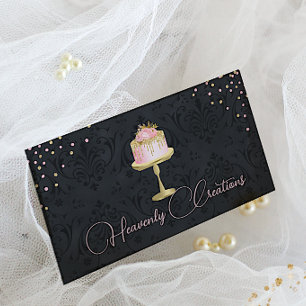 Chic Damask and Fancy Cake Bakery Business Card