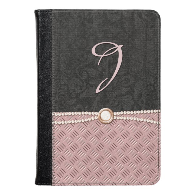 Chic Damask and Metallic Look Kindle Fire Folio Kindle Case (Front Closed)