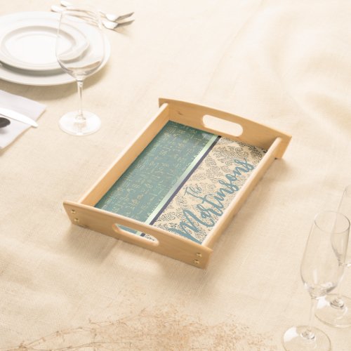 Chic Damask Egyptian Hieroglyphs Family Name  Serving Tray