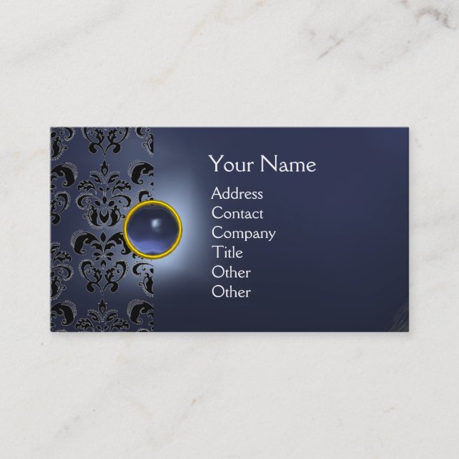 CHIC DAMASK GEM  MONOGRAM blue Business Card (Front)