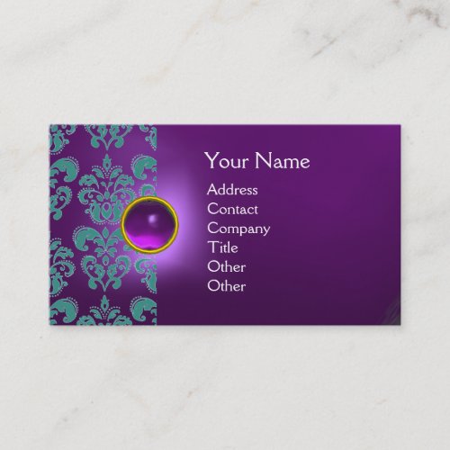 CHIC DAMASK GEM  MONOGRAM purple blue Business Card